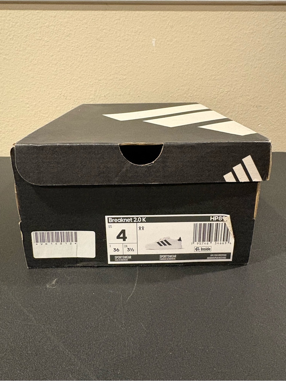 Adidas Breaknet 2.0 Kids White Tennis School Shoes Youth Size 4Y - Picture 7 of 10